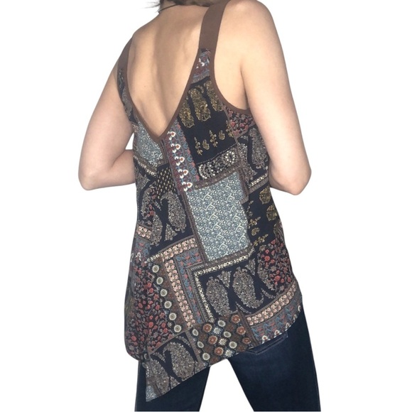 Vtg 90's Y2K Wrangler Boho Western Patchwork 70's Top M Handkerchief Asymmetric - Picture 3 of 9